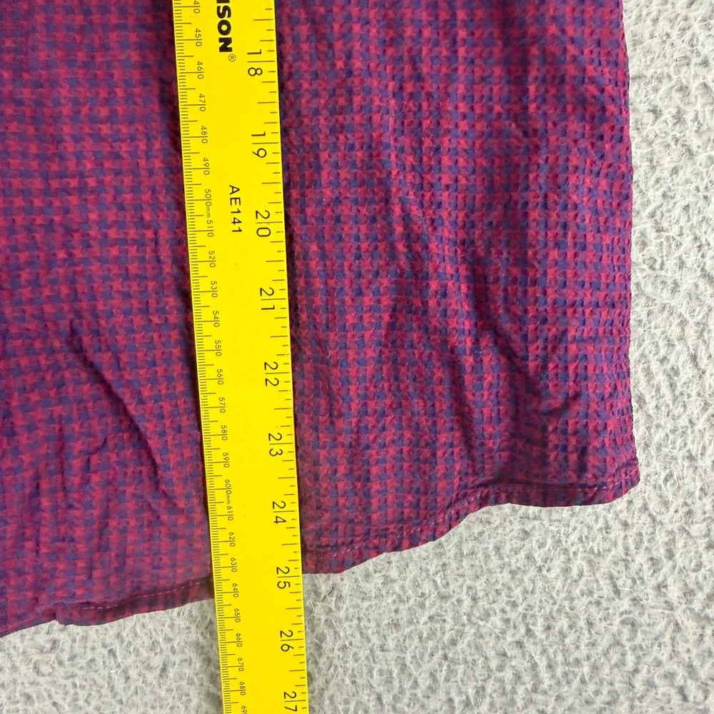 Nara Camicie Button Down Shirt Mens Small Red Blue Micro Check Seersucker Italy